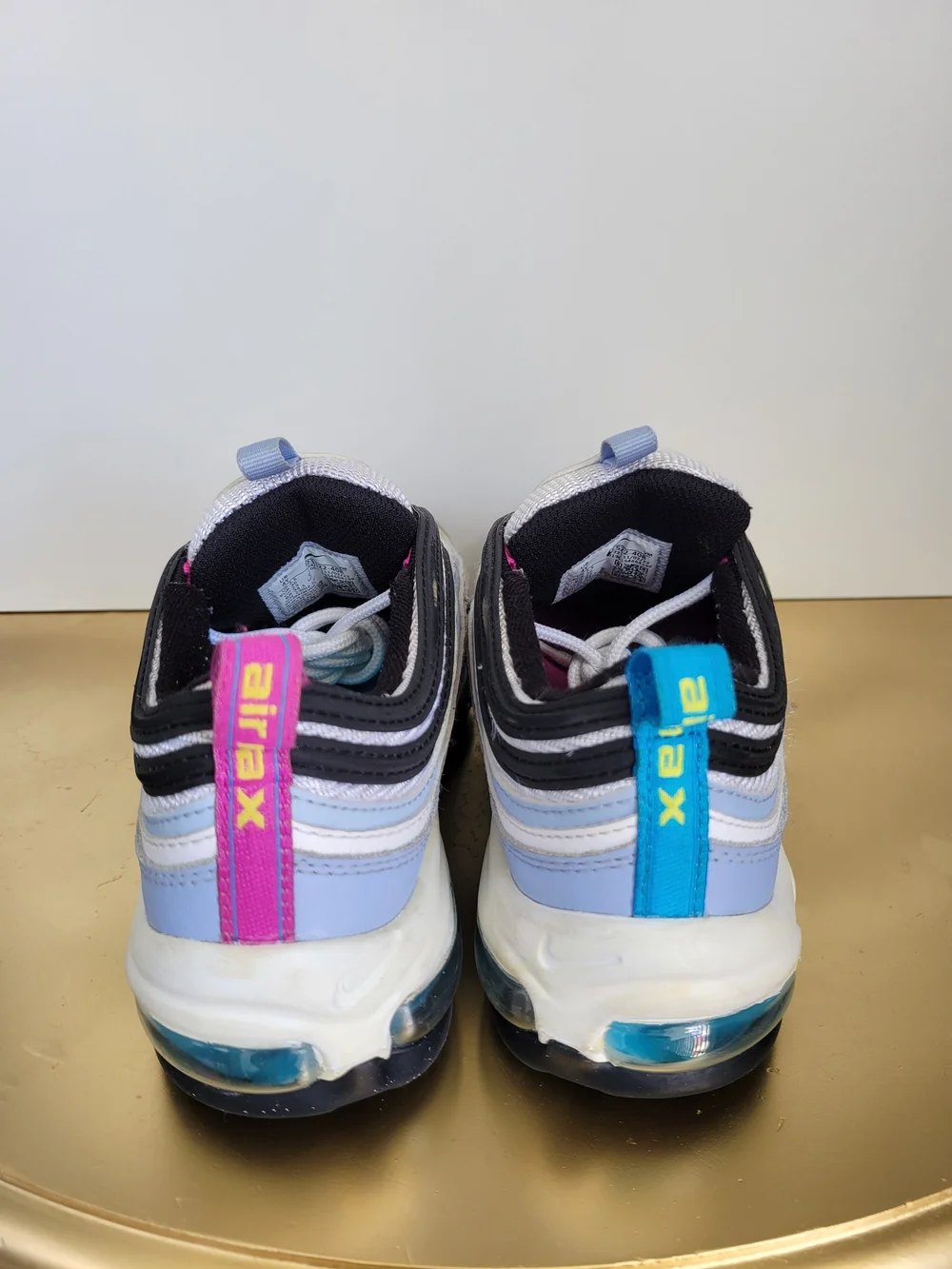 Nike Air Max 97 Sneakers in Light Blue, Black & White Size 4Y Fits Women 5.5